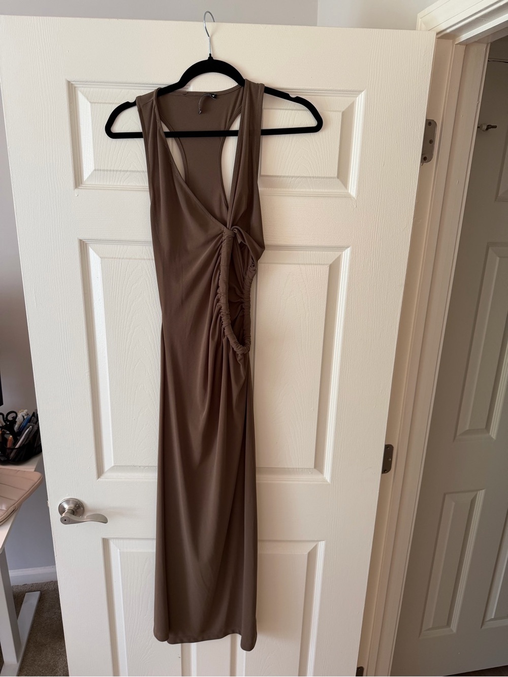 Zara Brown One-Shoulder Midi Dress with Side Cutout